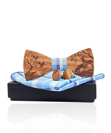 COFFRET NOEUD PAPILLON BOIS Forêt bleu clair