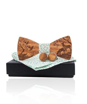 COFFRET NOEUD PAPILLON BOIS Forêt fleuri