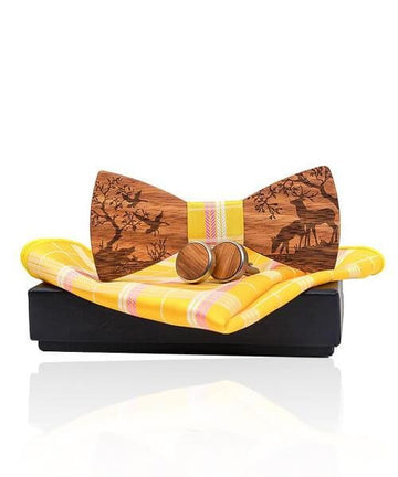 COFFRET NOEUD PAPILLON BOIS Forêt jaune