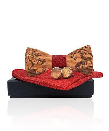 COFFRET NOEUD PAPILLON BOIS Forêt rouge