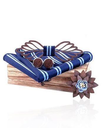 COFFRET NOEUD PAPILLON BOIS Helvetica à bande bleu