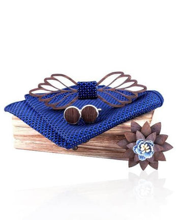 COFFRET NOEUD PAPILLON BOIS Helvetica bleu