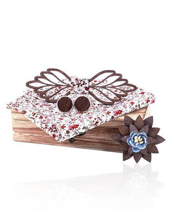 COFFRET NOEUD PAPILLON BOIS Helvetica fleuri