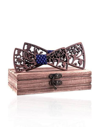 COFFRET NOEUD PAPILLON BOIS Hibiscus bleu étoilé