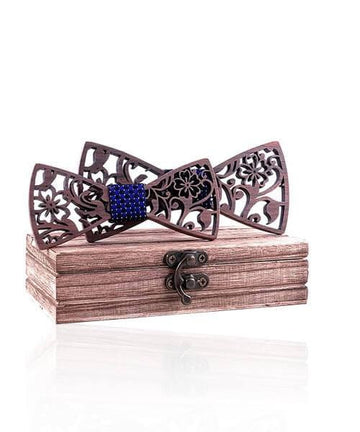 COFFRET NOEUD PAPILLON BOIS Hibiscus bleu foncé