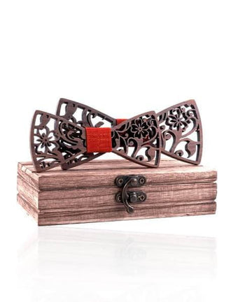 COFFRET NOEUD PAPILLON BOIS Hibiscus rouge