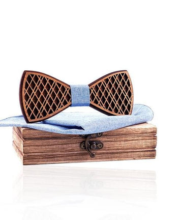 COFFRET NOEUD PAPILLON BOIS Merisier bleu clair