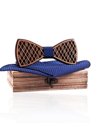 COFFRET NOEUD PAPILLON BOIS Merisier bleu royal