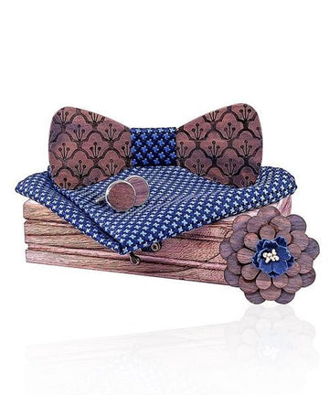 COFFRET NOEUD PAPILLON BOIS Neflier bleu étoilé