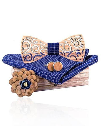 COFFRET NOEUD PAPILLON BOIS Neptua bleu duc