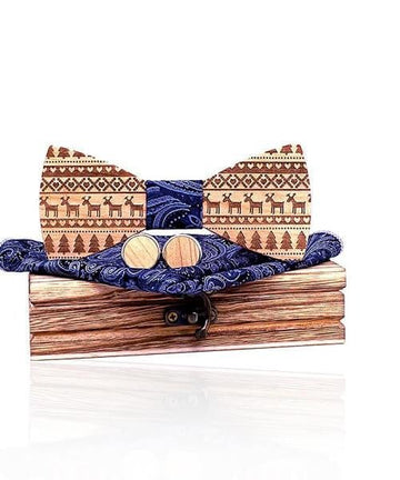 COFFRET NOEUD PAPILLON BOIS Noël magique bleu