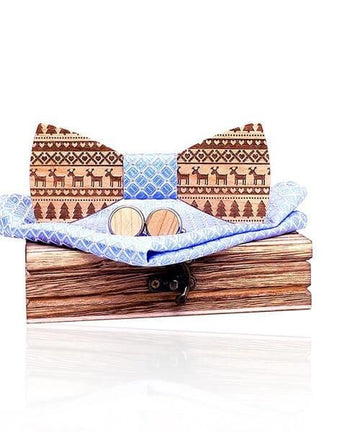 COFFRET NOEUD PAPILLON BOIS Noël magique bleu clair