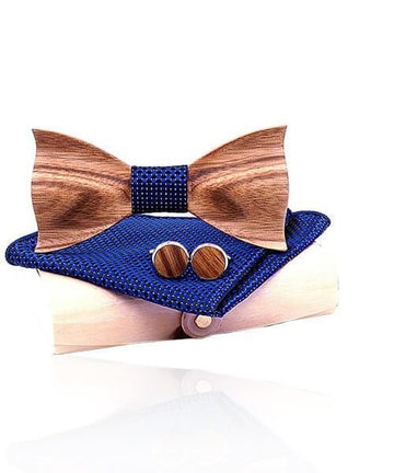 COFFRET NOEUD PAPILLON BOIS Oranger bleu royal