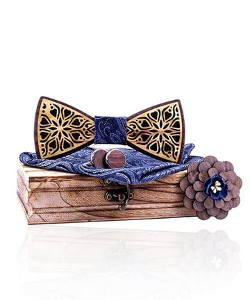 COFFRET NOEUD PAPILLON BOIS Orme bleu fleuri