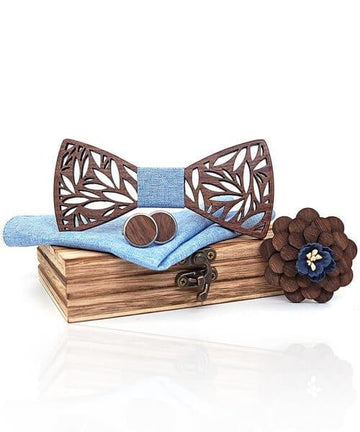 COFFRET NOEUD PAPILLON BOIS Pampa bleu clair