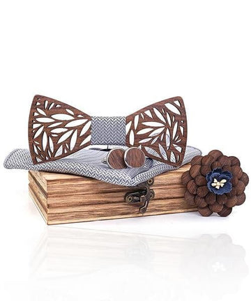 COFFRET NOEUD PAPILLON BOIS Pampa gris