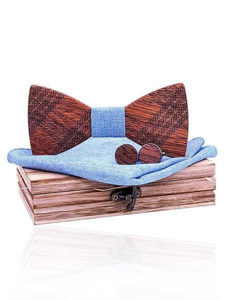 COFFRET NOEUD PAPILLON BOIS Peuplier bleu clair