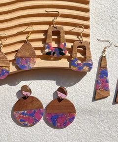 Boucles d'oreilles en bois Éclat Mosaïque disque