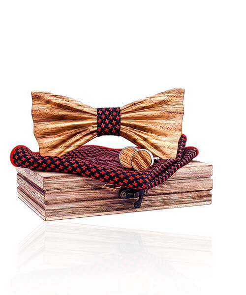 COFFRET NOEUD PAPILLON BOIS <BR> Camélia rouge - Bois Eden