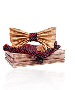 COFFRET NOEUD PAPILLON BOIS <BR> Camélia rouge - Bois Eden