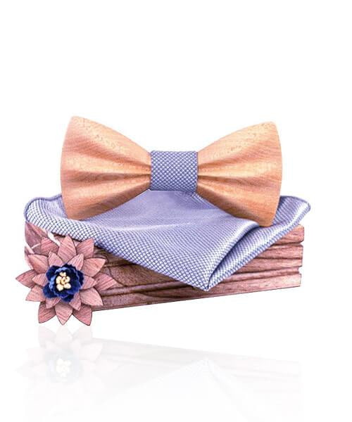 COFFRET NOEUD PAPILLON BOIS <BR> Cannelier bleu clair - Bois Eden