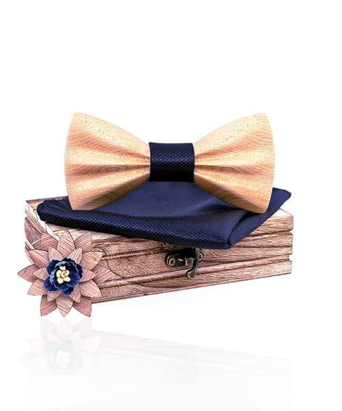 COFFRET NOEUD PAPILLON BOIS <BR> Cannelier bleu foncé - Bois Eden
