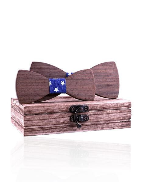 COFFRET NOEUD PAPILLON BOIS <BR> Caryer bleu étoilé - Bois Eden