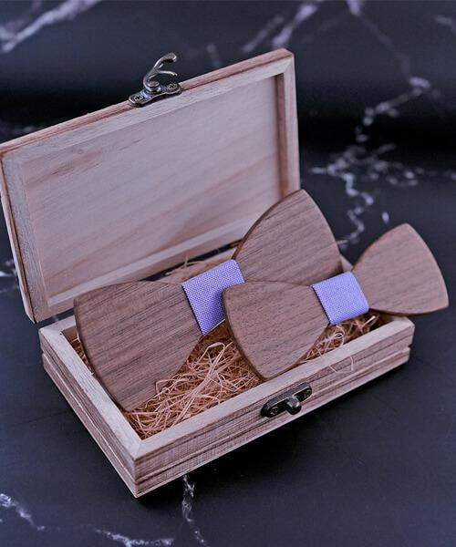 COFFRET NOEUD PAPILLON BOIS <BR> Caryer gris - Bois Eden