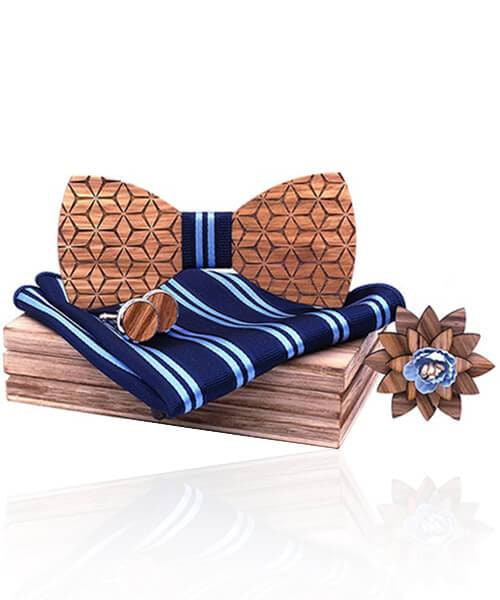 COFFRET NOEUD PAPILLON BOIS <BR> Cyprès à bande bleu - Bois Eden