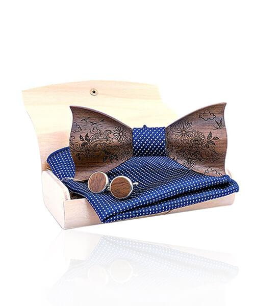 COFFRET NOEUD PAPILLON BOIS <BR> Épictus azure - Bois Eden