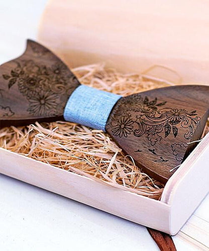 COFFRET NOEUD PAPILLON BOIS <BR> Épictus bleu clair - Bois Eden