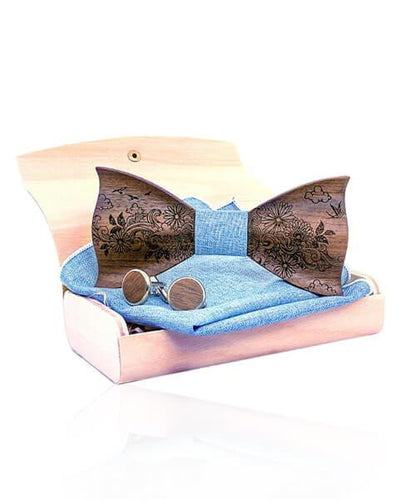 COFFRET NOEUD PAPILLON BOIS <BR> Épictus bleu clair - Bois Eden