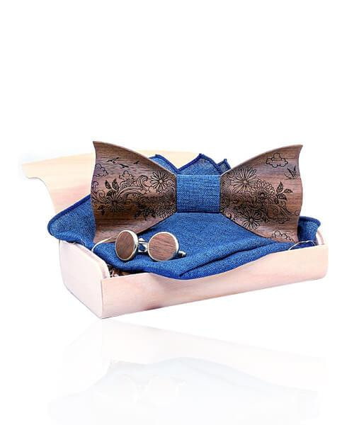 COFFRET NOEUD PAPILLON BOIS <BR> Épictus bleu - Bois Eden