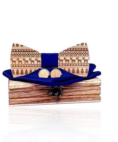 COFFRET NOEUD PAPILLON BOIS <BR> Noël magique bleu foncé - Bois Eden