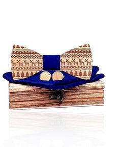 COFFRET NOEUD PAPILLON BOIS <BR> Noël magique bleu foncé - Bois Eden
