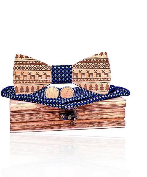 COFFRET NOEUD PAPILLON BOIS <BR> Noël magique bleu royal - Bois Eden