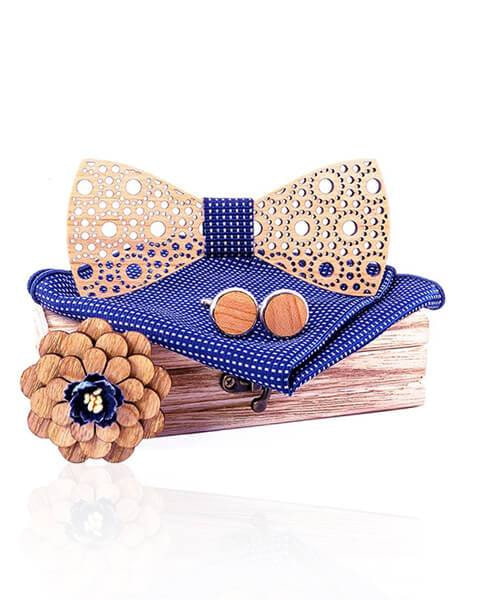 COFFRET NOEUD PAPILLON BOIS <BR> Notro bleu foncé - Bois Eden