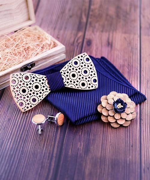 COFFRET NOEUD PAPILLON BOIS <BR> Notro bleu - Bois Eden