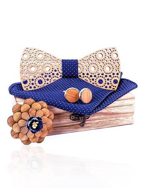 COFFRET NOEUD PAPILLON BOIS <BR> Notro bleu royal - Bois Eden