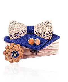 COFFRET NOEUD PAPILLON BOIS <BR> Notro bleu royal - Bois Eden