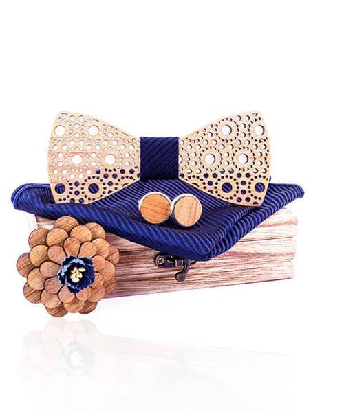 COFFRET NOEUD PAPILLON BOIS <BR> Notro bleu - Bois Eden