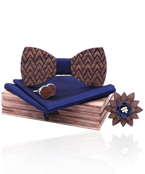 COFFRET NOEUD PAPILLON BOIS <BR> Tilleul bleu foncé - Bois Eden