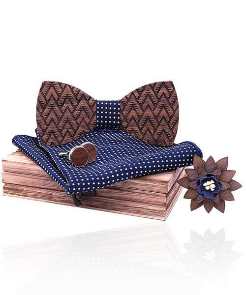 COFFRET NOEUD PAPILLON BOIS <BR> Tilleul à pois - Bois Eden