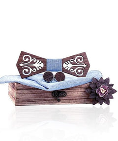 COFFRET NOEUD PAPILLON BOIS <BR> Torreya bleu clair - Bois Eden