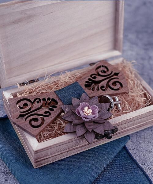 COFFRET NOEUD PAPILLON BOIS <BR> Torreya bleu jean - Bois Eden