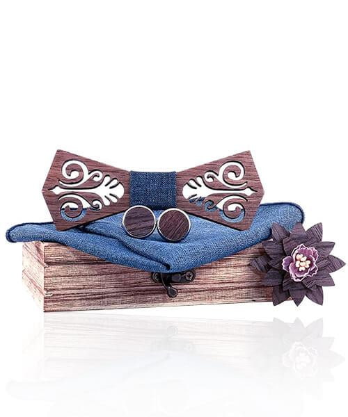 COFFRET NOEUD PAPILLON BOIS <BR> Torreya bleu jean - Bois Eden