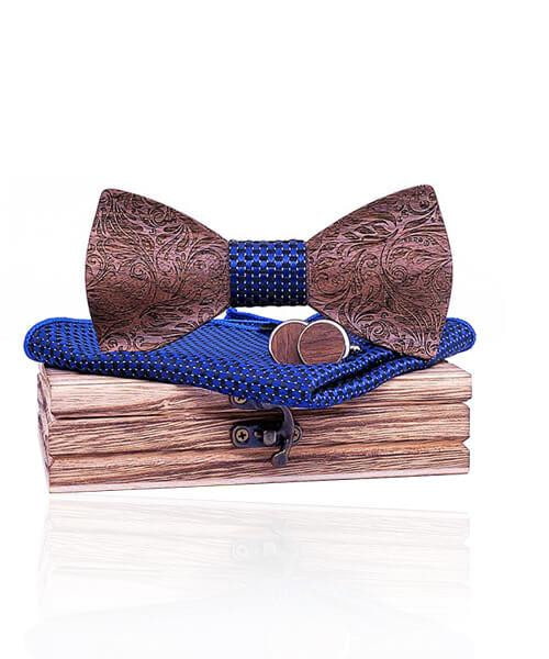 COFFRET NOEUD PAPILLON BOIS <BR> Viorne bleu royal - Bois Eden