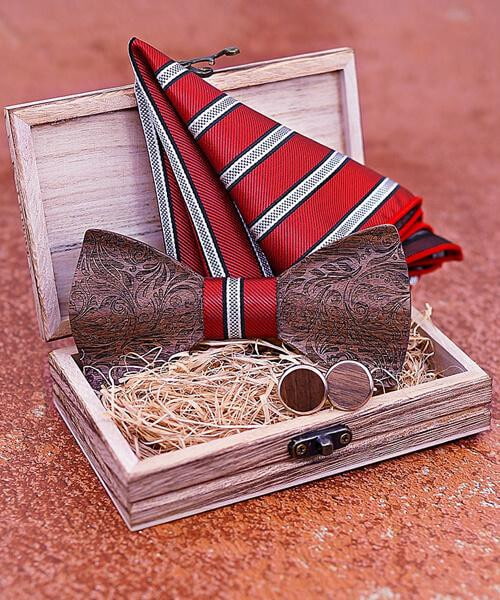 COFFRET NOEUD PAPILLON BOIS <BR> Viorne rouge à bande - Bois Eden