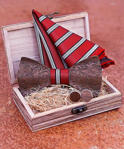 COFFRET NOEUD PAPILLON BOIS <BR> Viorne rouge à bande - Bois Eden